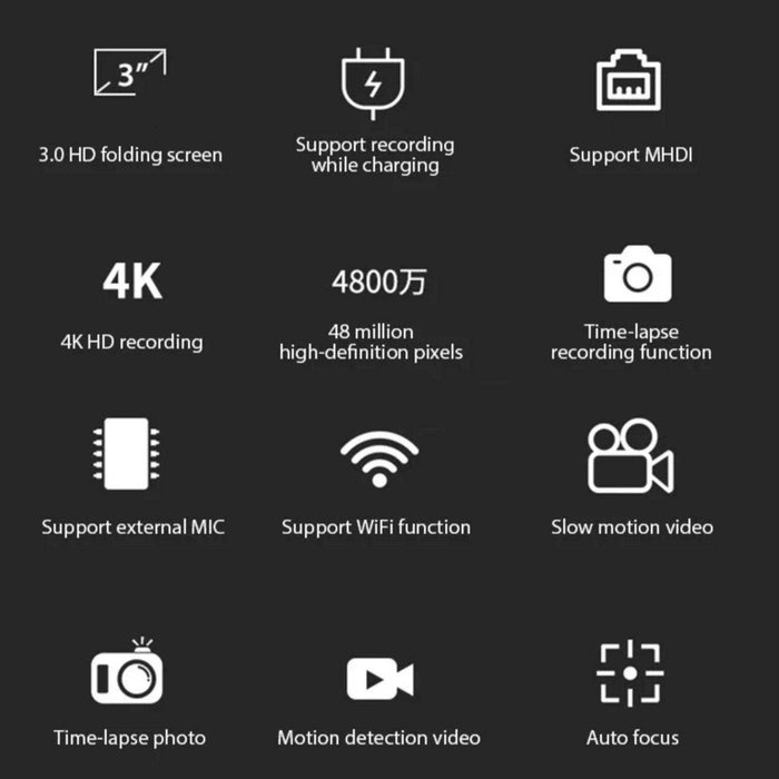 TUTT 4K 48MP Digital Camera for Vlogging 3.0’’ 180° Flip Screen, WiFi, 16X Digital Zoom, Wide Angle & Macro Lens Mic, Full Combo | 128GB SanDisk 3 in 1 SD/TF/Charging Kit - TUTT