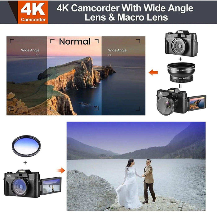 TUTT 4K 48MP Digital Camera for Vlogging 3.0’’ 180° Flip Screen, WiFi, 16X Digital Zoom, Wide Angle & Macro Lens Mic, Full Combo | 128GB SanDisk 3 in 1 SD/TF/Charging Kit - TUTT