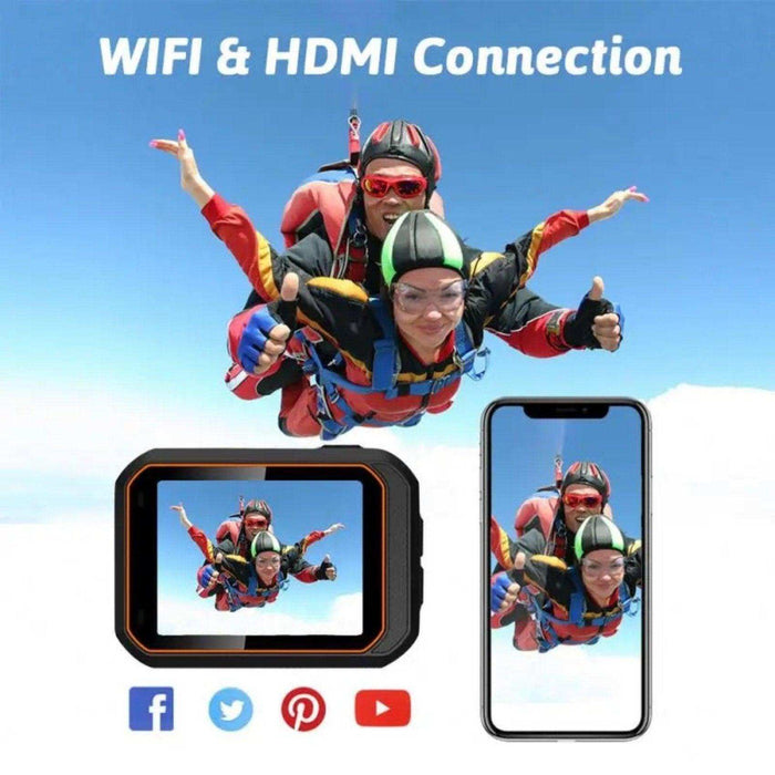 TUTT 4K 60fps 20MP Waterproof Action Camera Dash Cam 2” IPS Display IP68 Waterproof Underwater Wi-fi Motion Camera Hamlet Vlogging Hard Case 128GB SanDisk 3 in 1 SD/TF/Charging Kit - TUTT