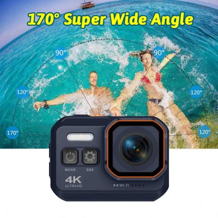 TUTT 4K 60fps 20MP Waterproof Action Camera Dash Cam 2” IPS Display IP68 Waterproof Underwater Wi-fi Motion Camera Hamlet Vlogging Hard Case 128GB SanDisk 3 in 1 SD/TF/Charging Kit - TUTT