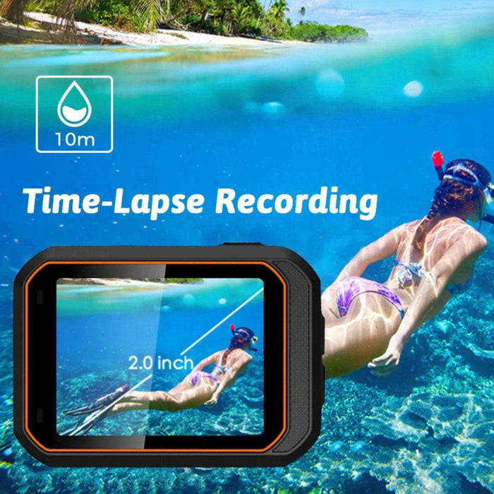 TUTT 4K 60fps 20MP Waterproof Action Camera Dash Cam 2” IPS Display IP68 Waterproof Underwater Wi-fi Motion Camera Hamlet Vlogging Hard Case 128GB SanDisk 3 in 1 SD/TF/Charging Kit - TUTT