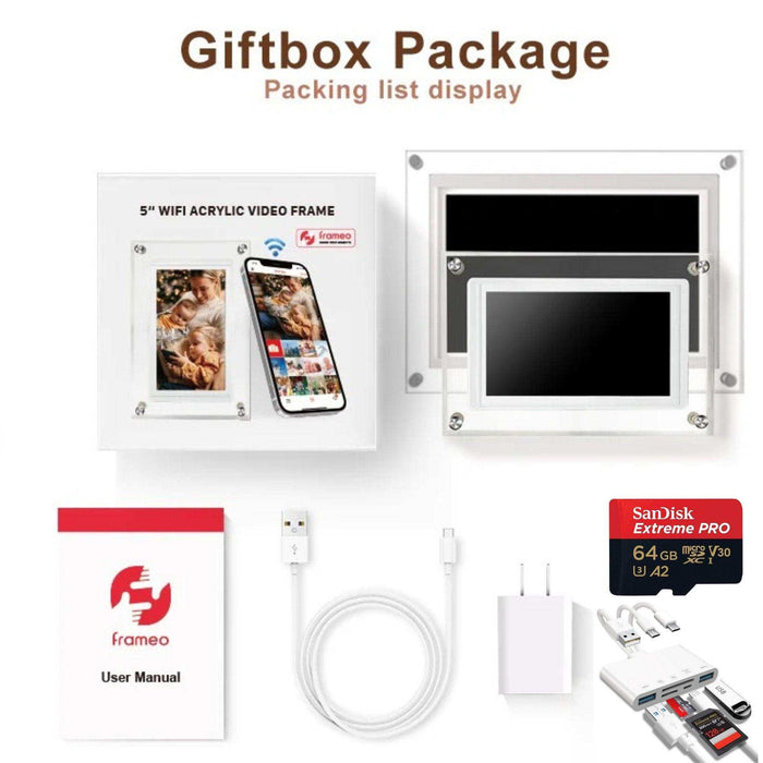 TUTT 7" and 10” Acrylic Digital Photo Frame | WiFi | IPS Touchscreen | 32GB Built-In Storage | Frameo App | SanDisk Extreme PRO® 64GB micro SD Card + Reader Kit - TUTT