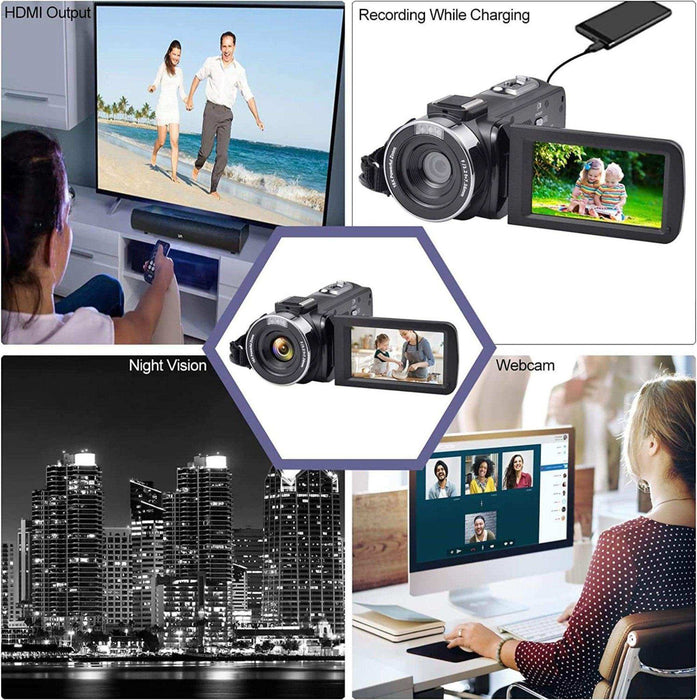 TUTT 8K 48MP Camcorder WIFI Digital Video Camera Recorder | Premium Combo 128GB SanDisk 2 Batteries - TUTT