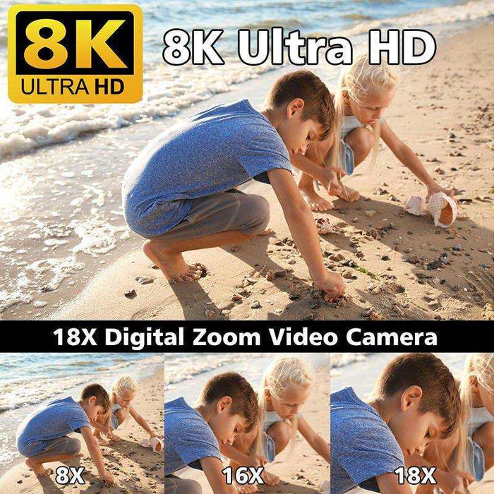 TUTT 8K 48MP Camcorder WIFI Digital Video Camera Recorder | Premium Combo 128GB SanDisk 2 Batteries - TUTT