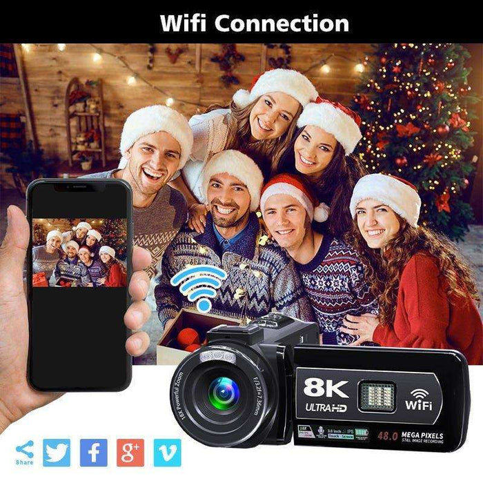 TUTT 8K 48MP Camcorder WIFI Digital Video Camera Recorder | Premium Combo 128GB SanDisk 2 Batteries - TUTT