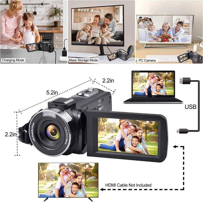 TUTT 8K 48MP Camcorder WIFI Digital Video Camera Recorder | Premium Combo 128GB SanDisk 2 Batteries - TUTT