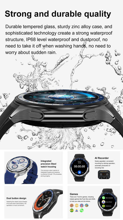 TUTT Classic AMOLED Ultra-Slim/Light 1.43" HD Smart Watch for Men | 4GB RAM AI | 3 Straps Premium Leather & Rubber | Always-On Dial Smartwatch - TUTT