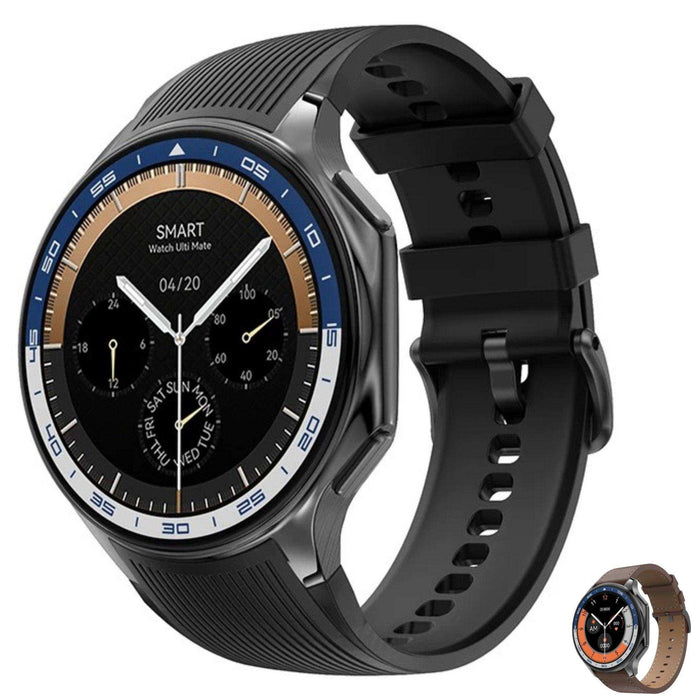 TUTT Classic AMOLED Ultra-Slim/Light 1.43" HD Smart Watch for Men | 4GB RAM AI | 3 Straps Premium Leather & Rubber | Always-On Dial Smartwatch - TUTT