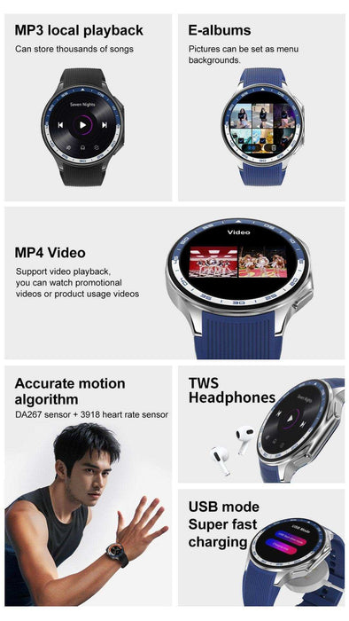 TUTT Classic AMOLED Ultra-Slim/Light 1.43" HD Smart Watch for Men | 4GB RAM AI | 3 Straps Premium Leather & Rubber | Always-On Dial Smartwatch - TUTT