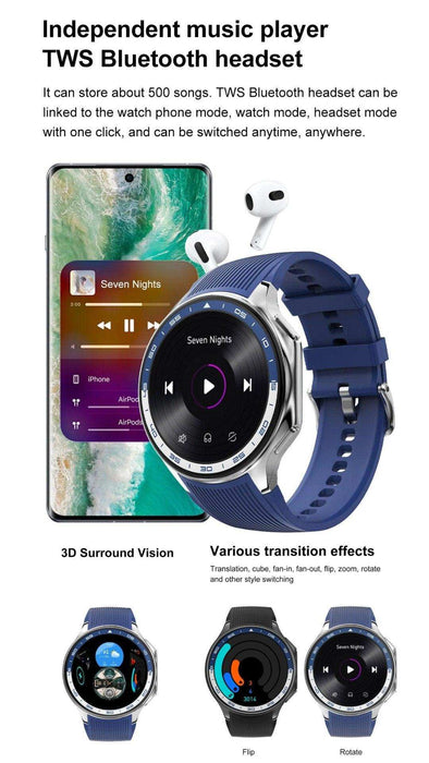 TUTT Classic AMOLED Ultra-Slim/Light 1.43" HD Smart Watch for Men | 4GB RAM AI | 3 Straps Premium Leather & Rubber | Always-On Dial Smartwatch - TUTT