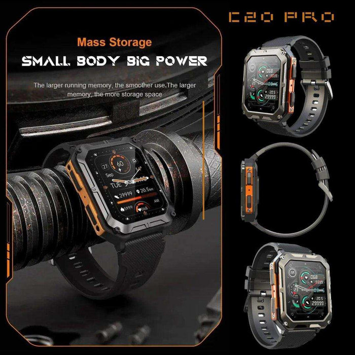 TUTT Smartwatch for Men Military Rugged | Speaker Pedometer IP68 Waterproof 1.83'' HD Tactical Smart Watch Fitness and Health Tracking Long Battery Life C20-Pro - TUTT