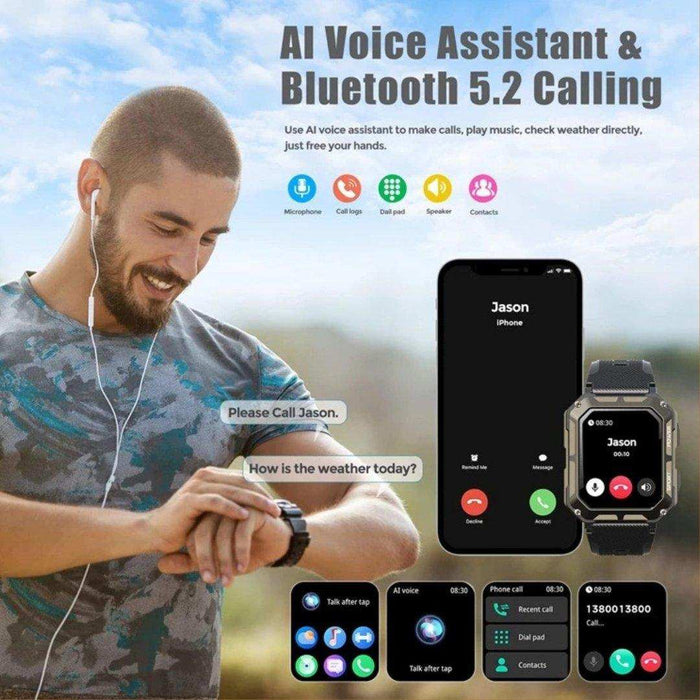 TUTT Smartwatch for Men Military Rugged | Speaker Pedometer IP68 Waterproof 1.83'' HD Tactical Smart Watch Fitness and Health Tracking Long Battery Life C20-Pro - TUTT