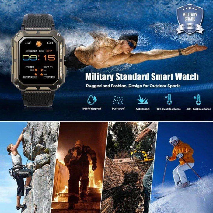 TUTT Smartwatch for Men Military Rugged | Speaker Pedometer IP68 Waterproof 1.83'' HD Tactical Smart Watch Fitness and Health Tracking Long Battery Life C20-Pro - TUTT