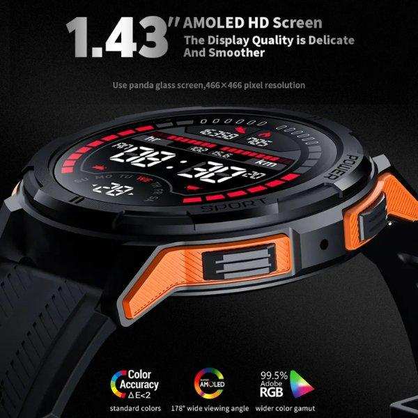 TUTT Smartwatch for Men | 1 ATM 10 Meter Depth AMOLED screen | 410mah Long Battery Life Fitness Health Tracking Smart Watch Military Rugged C25 - TUTT