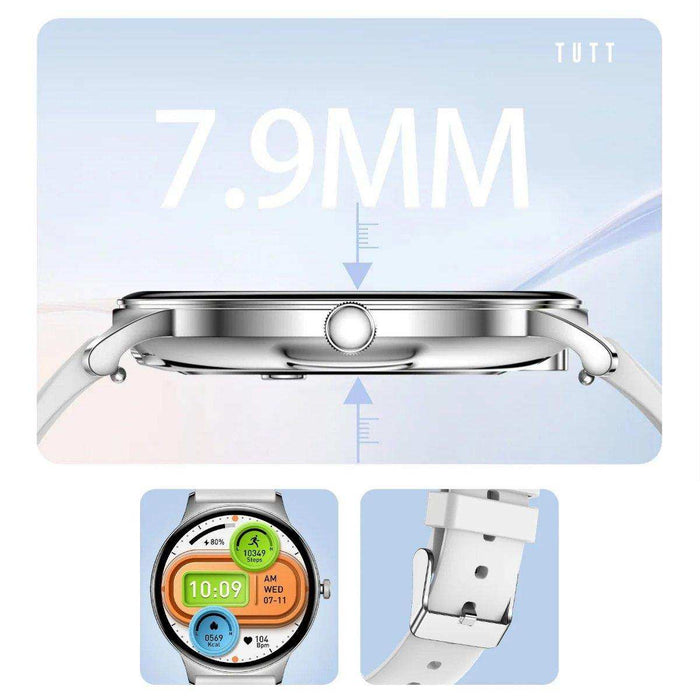 TUTT Classic Smartwatch for Women Men AMOLED 1.43” | Ultra-Thin Frame | Always-on-Display | Fitness Health Tracker V89 Pro | Two Straps: Steel & Rubber | Smart Watch for Android iOS - TUTT
