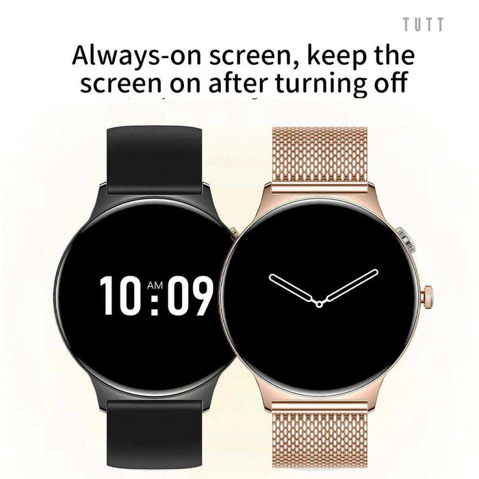 TUTT Classic Smartwatch for Women Men AMOLED 1.43” | Ultra-Thin Frame | Always-on-Display | Fitness Health Tracker V89 Pro | Two Straps: Steel & Rubber | Smart Watch for Android iOS - TUTT