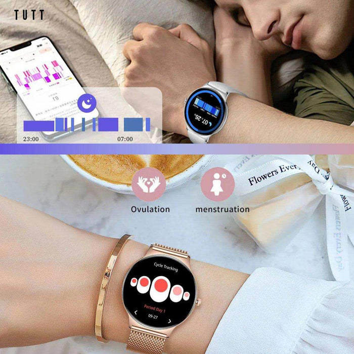 TUTT Classic Smartwatch for Women Men AMOLED 1.43” | Ultra-Thin Frame | Always-on-Display | Fitness Health Tracker V89 Pro | Two Straps: Steel & Rubber | Smart Watch for Android iOS - TUTT