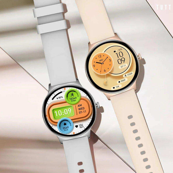 TUTT Classic Smartwatch for Women Men AMOLED 1.43” | Ultra-Thin Frame | Always-on-Display | Fitness Health Tracker V89 Pro | Two Straps: Steel & Rubber | Smart Watch for Android iOS - TUTT