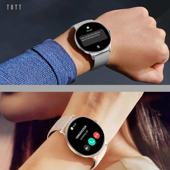 TUTT Classic Smartwatch for Women Men AMOLED 1.43” | Ultra-Thin Frame | Always-on-Display | Fitness Health Tracker V89 Pro | Two Straps: Steel & Rubber | Smart Watch for Android iOS - TUTT