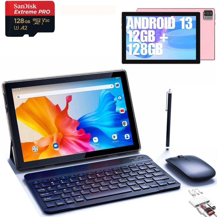 TUTT 10” Tablet Android 13 Keyboard, Mouse, Case, Stylus, 128GB ROM+12GB RAM | Dual Camera CP20 128GB SanDisk - TUTT