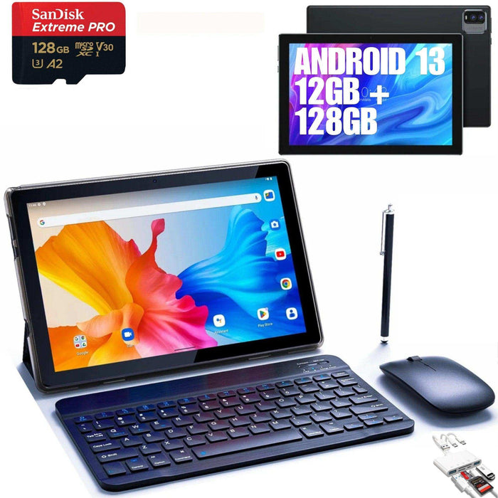 TUTT 10” Tablet Android 13 Keyboard, Mouse, Case, Stylus, 128GB ROM+12GB RAM | Dual Camera CP20 128GB SanDisk - TUTT