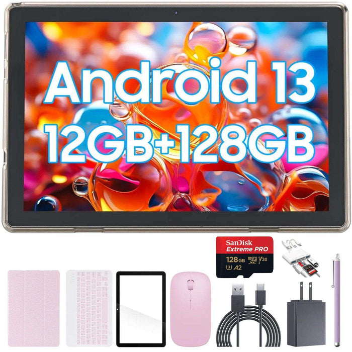 TUTT 10” Tablet Android 13 Keyboard, Mouse, Case, Stylus, 128GB ROM+12GB RAM | Dual Camera CP20 128GB SanDisk - TUTT