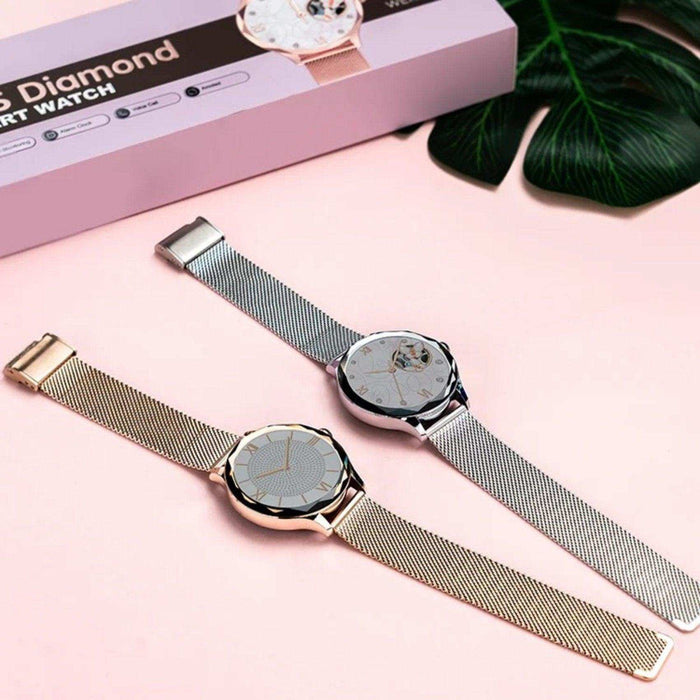 TUTT DT Women Diamond AMOLED Screen SmartWatch for Ladies Reloj Inteligente Fitness Sport Health Smart Watch Steel Straps - TUTT