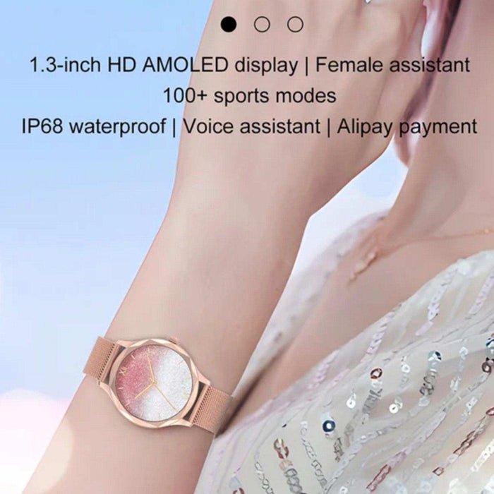 TUTT DT Women Diamond AMOLED Screen SmartWatch for Ladies Reloj Inteligente Fitness Sport Health Smart Watch Steel Straps - TUTT