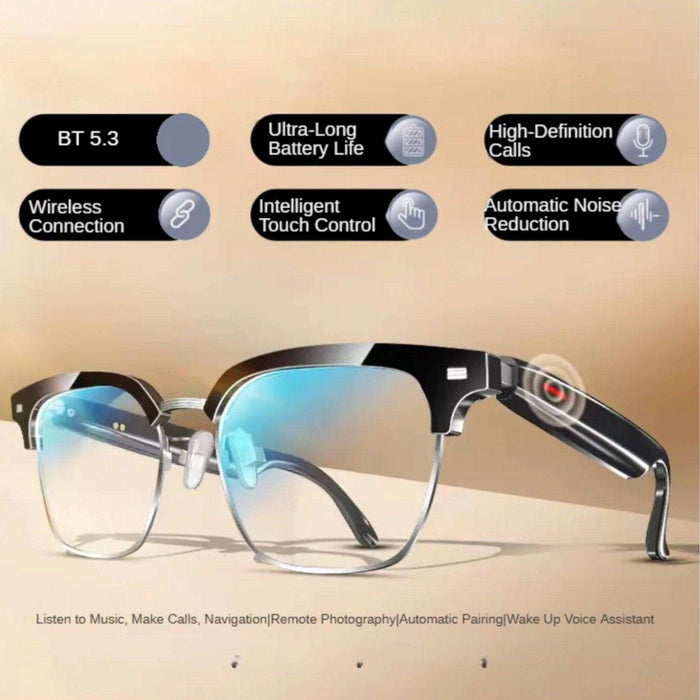 TUTT Bluetooth Smart Glasses Anti-Blue Ray UV | Wireless Call & Music AI Voice & Camera Control Sunglasses | E13 Test Kit | Replaceable With Prescription 2 Lenses - TUTT