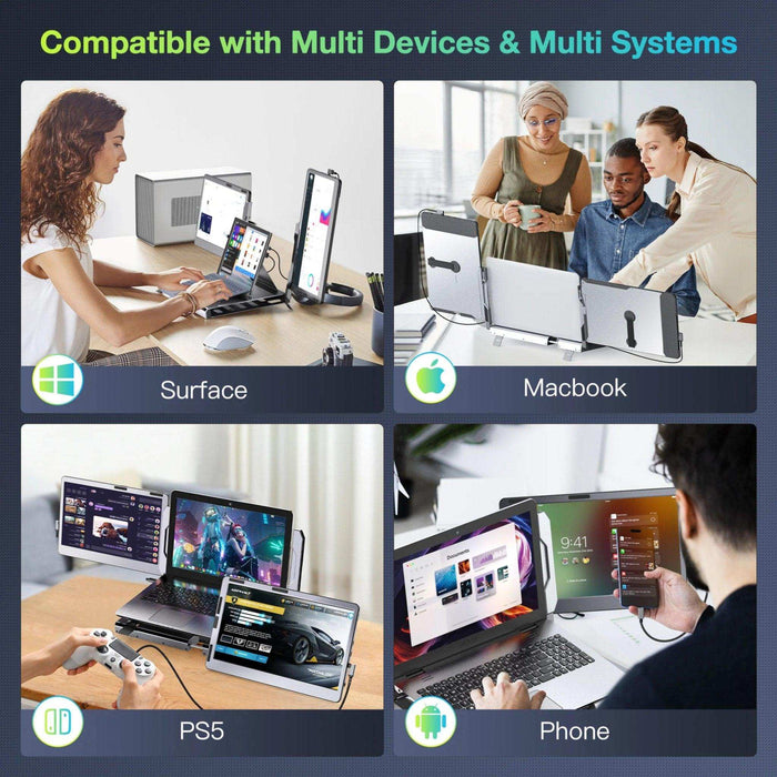 TUTT F2 Portable Laptop Monitor Screen Extender 14'' Inches 360° Rotation Stand, 1080P HD IPS Compatible Windows/Mac/Surface/Dex/Switch for 12-17” Laptop Built-In Speaker - TUTT
