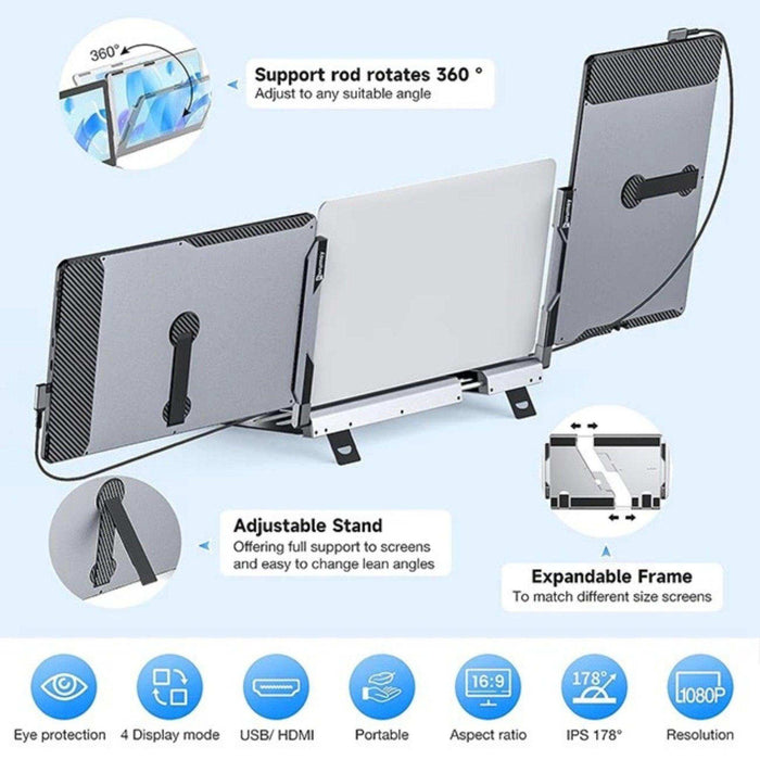 TUTT F2 Portable Laptop Monitor Screen Extender 14'' Inches 360° Rotation Stand, 1080P HD IPS Compatible Windows/Mac/Surface/Dex/Switch for 12-17” Laptop Built-In Speaker - TUTT