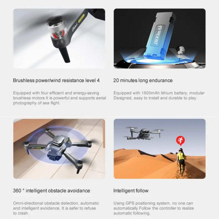 TUTT H25 4K HD GPS Mini Drone for Foldable RC Quadcopter, 5G Transmission 20 Flight Time, Brushless Motor, Auto return, Follow & Orbit & Pointway Intelligence 3D Flip Modes 2* Batt - TUTT