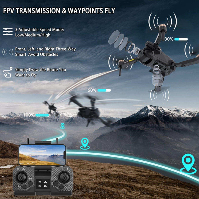 TUTT H25 4K HD GPS Mini Drone for Foldable RC Quadcopter, 5G Transmission 20 Flight Time, Brushless Motor, Auto return, Follow & Orbit & Pointway Intelligence 3D Flip Modes 2* Batt - TUTT