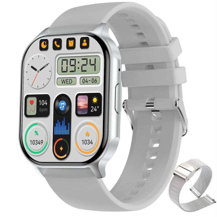 TUTT Classic Smartwatch AMOLED 2.04” Screen | GPS Exercise SpO2 Stress & Sleep Monitoring Calorie & Activity Tracker IP67 Men Women Smart Watch Two Straps Steel+ Rubber H6 - TUTT