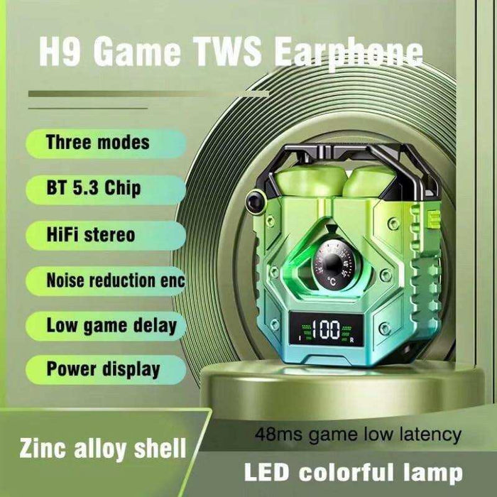 TUTT H9 TWS Wireless Metal Zinc Alloy Gaming Headset with Mic Bt5.3 | Thermometer | Large Battery Capacity Headphone ENC Noise Cancellation Gaming Earbuds 45MS Low Latency Earphone - TUTT
