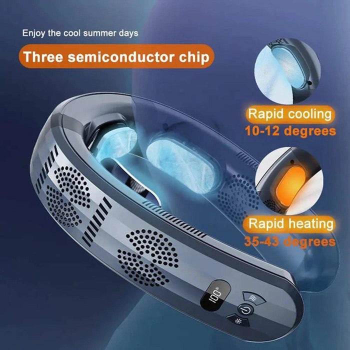 TUTT Heating and Cooling Neck Fan | 3 Semiconductor Plates | 6000 mAh 2 in 1 Wearable Air Conditioner | Metal Shell | Navy Blue - TUTT