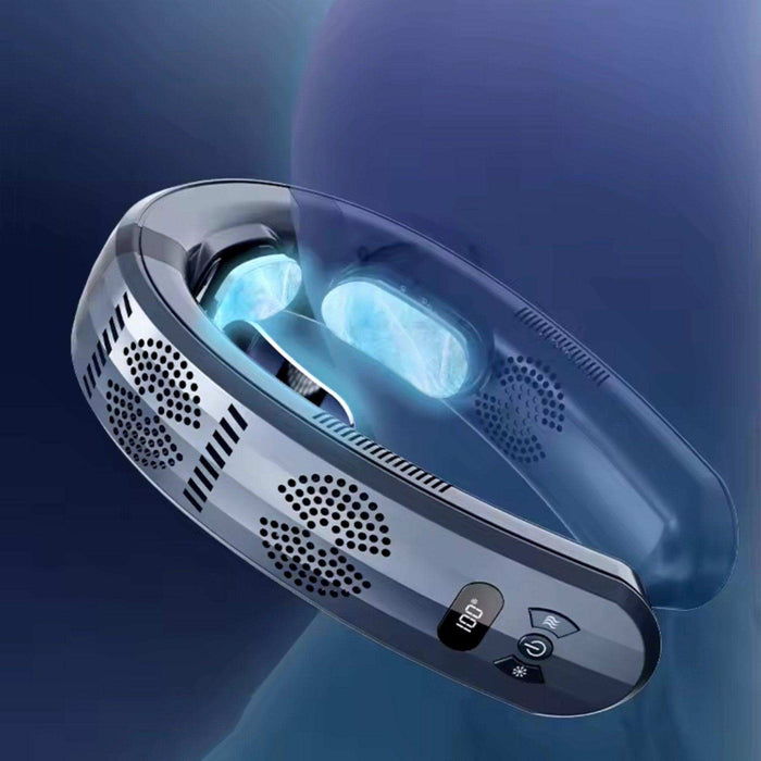 TUTT Heating and Cooling Neck Fan | 3 Semiconductor Plates | 6000 mAh 2 in 1 Wearable Air Conditioner | Metal Shell | Navy Blue - TUTT
