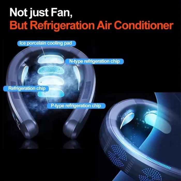 TUTT Heating and Cooling Neck Fan | 3 Semiconductor Plates | 6000 mAh 2 in 1 Wearable Air Conditioner | Metal Shell | Navy Blue - TUTT