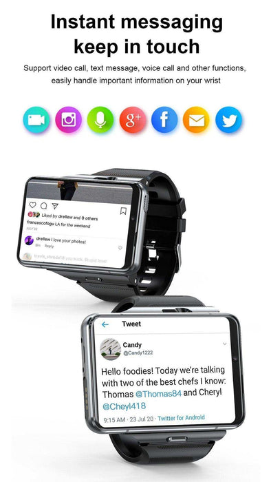 TUTT iS9 4G Smart Watch Phone Android 2.8” AMOLED IPS Screen 5+13 MP Dual Camera 4GB+64GB Quad-Core CPU, IP67 Waterproof, 4G/LTE Call, GPS, WiFi, Sports Fitness, Health Tracker - TUTT
