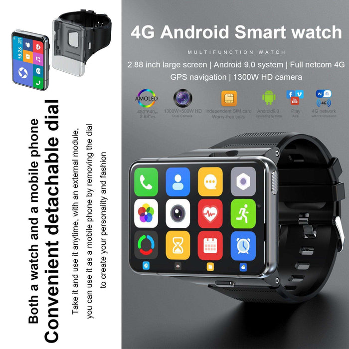 TUTT iS9 4G Smart Watch Phone Android 2.8” AMOLED IPS Screen 5+13 MP Dual Camera 4GB+64GB Quad-Core CPU, IP67 Waterproof, 4G/LTE Call, GPS, WiFi, Sports Fitness, Health Tracker - TUTT