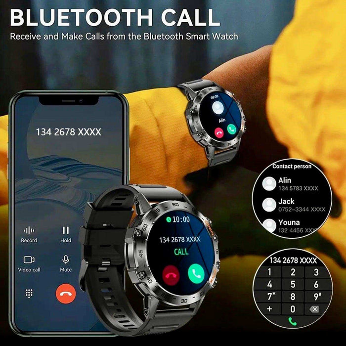 TUTT Tactical Smartwatch for Men Metal Case | Military Rugged Smart Watch IP67 BT Call Pedometer Sport Modes 2 Straps (Rubber Metal) K52 LIGE - TUTT