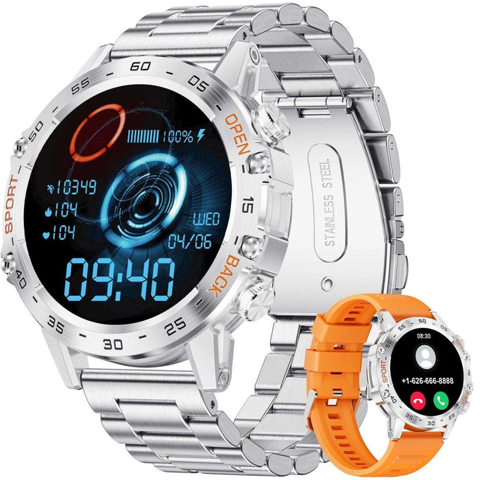 TUTT Tactical Smartwatch for Men Metal Case | Military Rugged Smart Watch IP67 BT Call Pedometer Sport Modes 2 Straps (Rubber Metal) K52 LIGE - TUTT