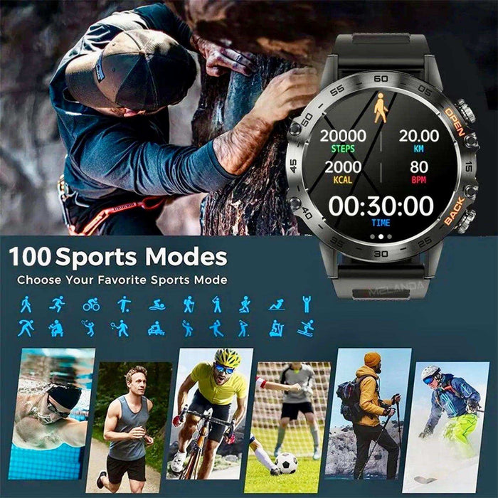 TUTT Tactical Smartwatch for Men Metal Case | Military Rugged Smart Watch IP67 BT Call Pedometer Sport Modes 2 Straps (Rubber Metal) K52 LIGE - TUTT