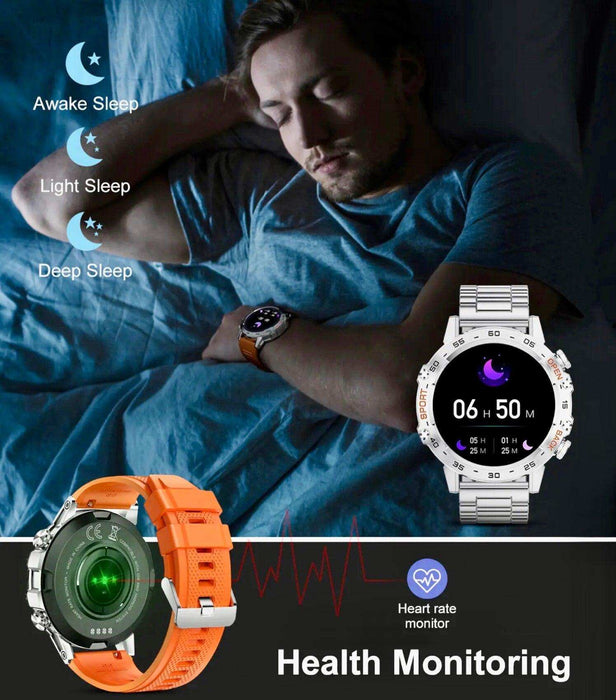 TUTT Tactical Smartwatch for Men Metal Case | Military Rugged Smart Watch IP67 BT Call Pedometer Sport Modes 2 Straps (Rubber Metal) K52 LIGE - TUTT