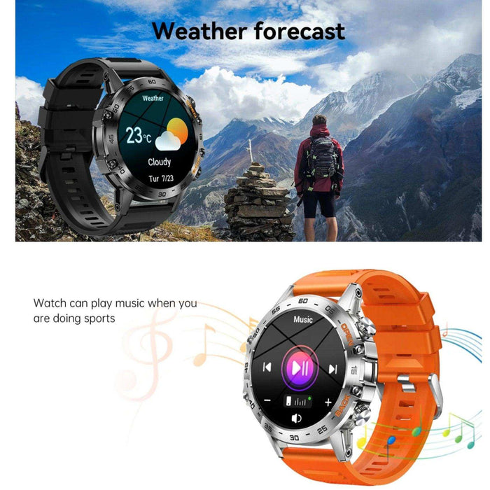 TUTT Tactical Smartwatch for Men Metal Case | Military Rugged Smart Watch IP67 BT Call Pedometer Sport Modes 2 Straps (Rubber Metal) K52 LIGE - TUTT