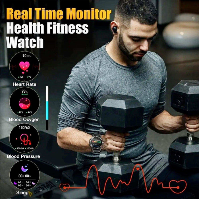 TUTT Tactical Smartwatch for Men Metal Case | Military Rugged Smart Watch IP67 BT Call Pedometer Sport Modes 2 Straps (Rubber Metal) K52 LIGE - TUTT