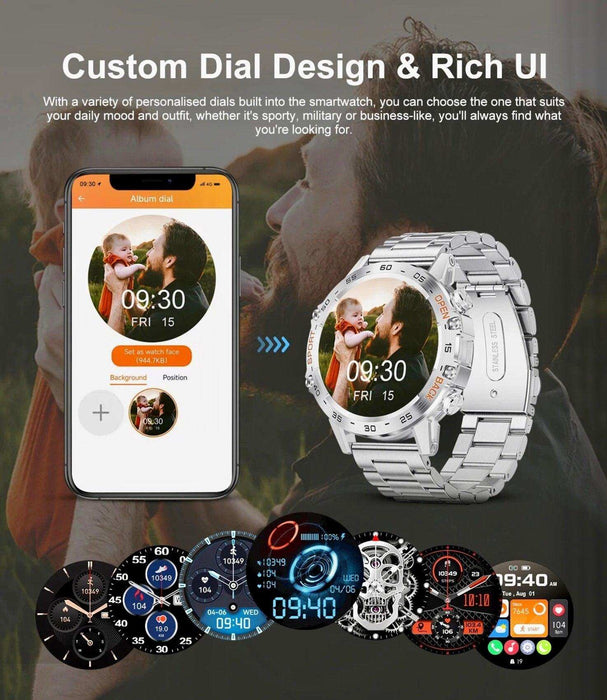 TUTT Tactical Smartwatch for Men Metal Case | Military Rugged Smart Watch IP67 BT Call Pedometer Sport Modes 2 Straps (Rubber Metal) K52 LIGE - TUTT