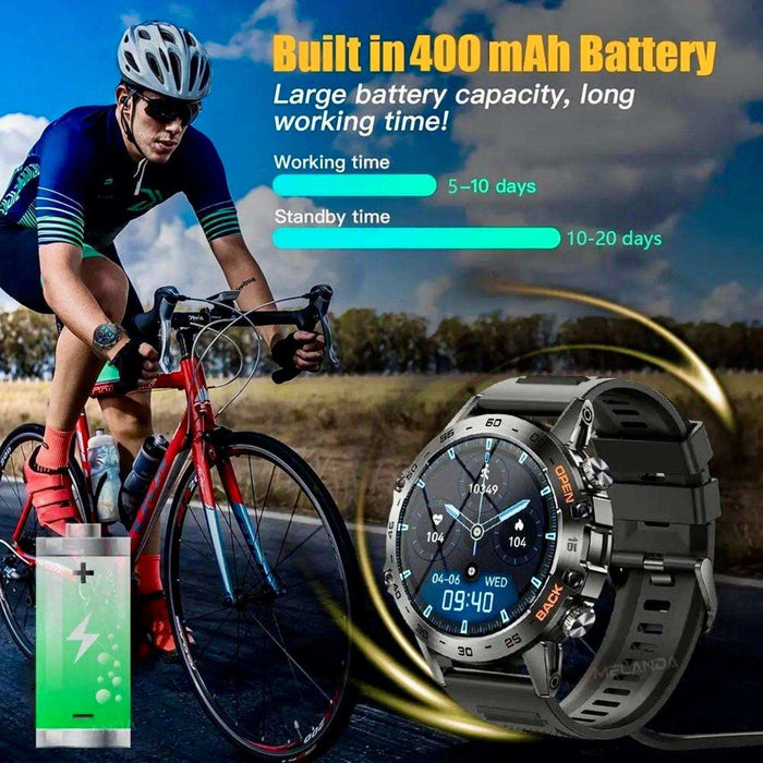 TUTT Tactical Smartwatch for Men Metal Case | Military Rugged Smart Watch IP67 BT Call Pedometer Sport Modes 2 Straps (Rubber Metal) K52 LIGE - TUTT