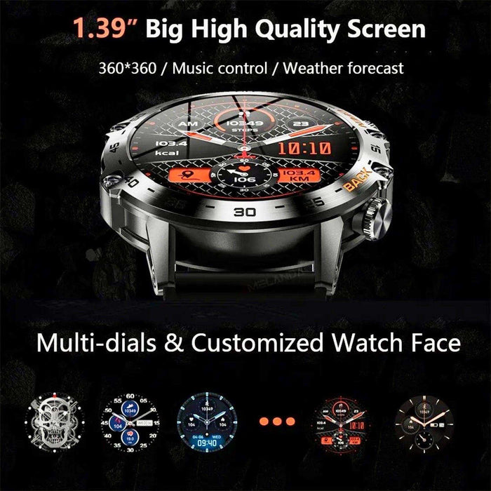 TUTT Tactical Smartwatch for Men Metal Case | Military Rugged Smart Watch IP67 BT Call Pedometer Sport Modes 2 Straps (Rubber Metal) K52 LIGE - TUTT
