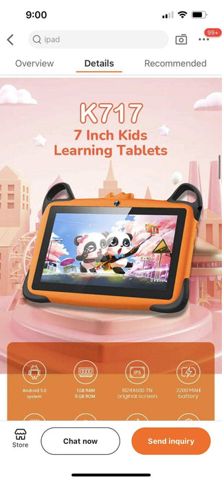 TUTT K7 Drop-Resistant Eva Case Shell HD 7” Kid’s Learning Educational Tablet 8GB Memory (Extendable) Android Dual Camera Parental Control Kid Tablet - TUTT
